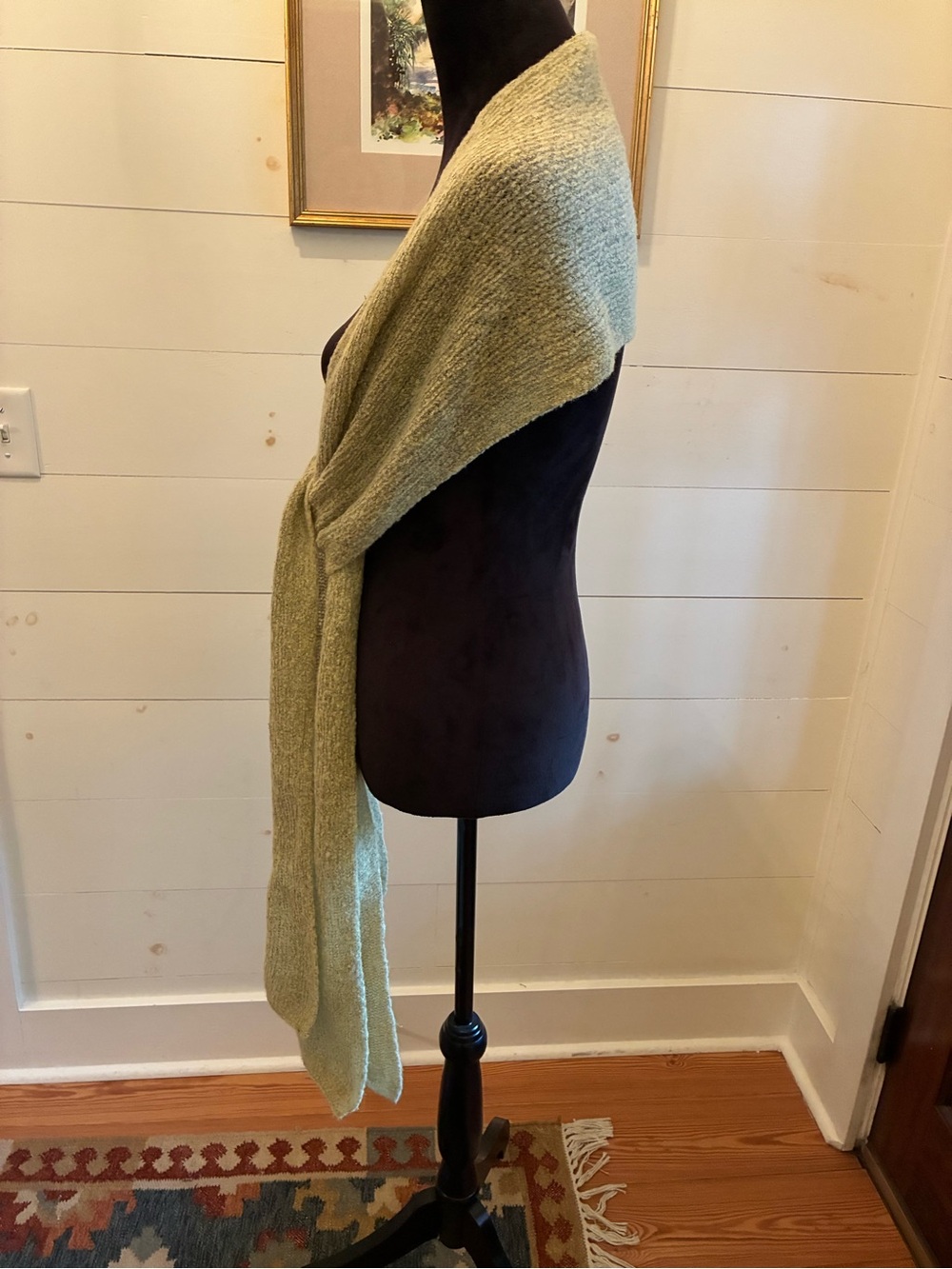 IQuernstone Orkney Scotland Handmade Lambswool Knit Scarf Wrap - Sage Green